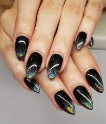 Rainbow Dreams Holographicnails Holonails Rainbownails Chromenails Blacknails Zigzaghair Notd Goth Nails Black Nail Designs Holographic Nails