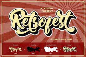 Complete family of 2 fonts: Retrofest Font R Studio Fontspace