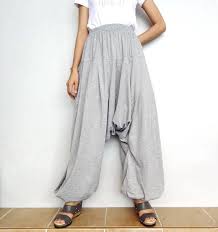 Drop Crotch Harem Baggy Pants Unique Light Gray Cotton Blend Drop Pants 1 Drop Crotch Baggy Pant Pants