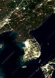 Korea At Night Satellite Image Stock Image C004 4096 Science Photo Library