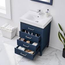 Bathroom vanities range in style from ultra traditional to sleek and modern. Home Decorators Collection Cedarton 24 In W X 18 In D Vanity In Midnight Blue With Ceramic Vanity Top In White With White Sink Cedarton 24mb The Home Depot Small Bathroom