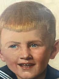 Original French Oil Painting 1930 Portrait Boy Signed