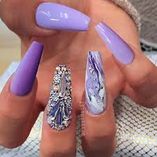 Long wine (maroon) nails decorated with rhinestones. 21 Lavender Coffin Nails That Are Perfect For Spring Stayglam