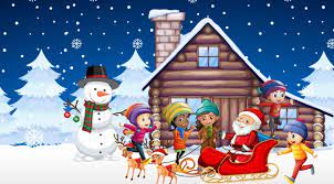 2021 Children Christmas Scenes Free Vector Scene With Kids And Santa On Christmas Night