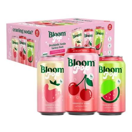 Bloom Pop Prebiotic Soda Variety Pack, 12 fl. oz., 15 pk.