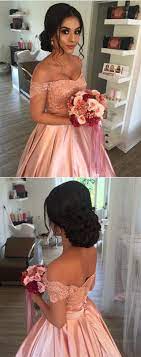 Elegant Lace Off Shoulder Pink Satin Wedding Dress Ball Gowns Ball Dresses Dress Hairstyles Quince Dresses