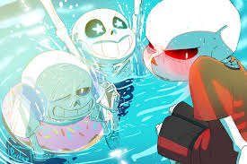 Sans Summer Swimming Red Doesn T Want To Wear Floaties But He Can T Swim Without Them Digital Artist Horror Sans Artist