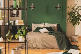 The walls are decorated by white and gold wallpaper with geometric pattern which creates a stunning decorative overall look. 42 Green Bedroom Ideas That Will Inspire You Home Decor Bliss