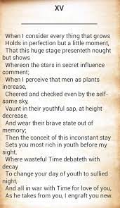 Sonnet 15 Also Introduces Another Major Theme That Will Be More Greatly Developed In Later Sonnets The Power Of The P Great Words Shakespearian Sonnets Verses