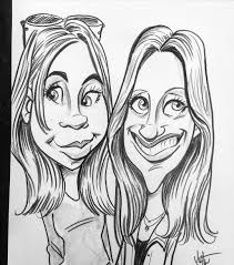 2 Faces Black and White Caricature Portrait