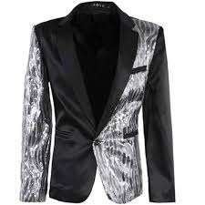 Black And Silver Suit Jacket Men Silver Black Sequin Casual Goth Hipster Fashion Prom Suit Jacket Sku 11401323 Black Sequins Hipster Fashion Prom Suit Jackets