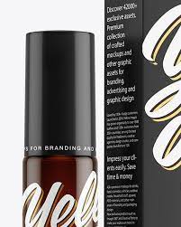 Download Dark Amber Glass Roller Bottle With Box Mockup In Bottle Mockups On Yellow Images Object Mockups