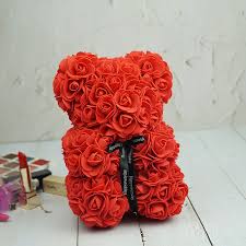 Teddy bear made of fake flowers. Rose Flower Teddy Bear