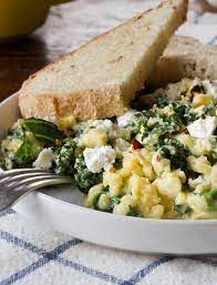 Breakfast Recipe Scrambled Eggs With Goat Cheese Greek Yogurt Greens Recipe Greens Recipe Breakfast Recipes Recipes