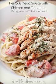 Alfredo Pesto Sauce With Chicken And Tomatoes Five Ingredients 20 Minute Meal Meals Recipes 20 Minute Recipes