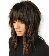 Elongated Razored Straight Shag With Bangs Medium Shag Haircuts Thick Hair Styles Long Hair Styles