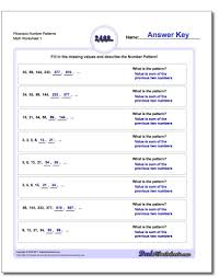 Fibonacci Number Patterns Worksheet Number Patterns Worksheet Pattern Worksheet Number Patterns Number Patterns Worksheets