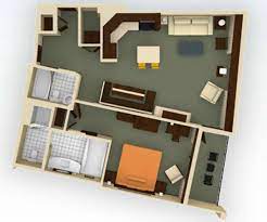 The main area floor plan includes a living room with fireplace, flat screen tv, dining. Dvc Rental Bay Lake Tower