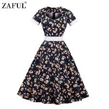 Blackbutterfly 'enya' vintage infinity retro 50's rockabilly evening swing dress. Zaful Floral Print Women Vintage Dress 2017 Summer Hepburn 50s Robe Rockabilly Ball Gown Big Swing Party Dresses Female Vestidos In Dresses From Women S Clothing Accessories On Aliexpress Com Alibaba Group