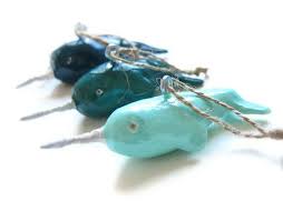 Narwhal Christmas Ornament Clay Christmas Decor Nautical Unique Small Sculpture Ocean Blue Christmas Ornaments Pottery Ornaments Narwhal