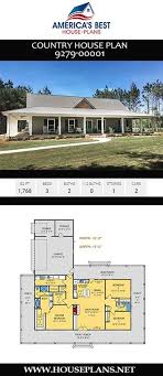House Plan 9279 00001 Country Plan 1 768 Square Feet 3 Bedrooms 2 Bathrooms In 2020 Porch House Plans Country House Plan House Plans Farmhouse