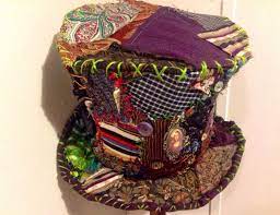 Mad Hatter Top Hat Burning Man Patchwork Hat Alice In Wonderland Vintage Renaissance Magic Hat Mad Hatter Top Hat Hatter Mad Hatter