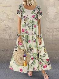 Floral Vintage Short Sleeve Cotton Dress Floral Print Dress Dresses Print Dress