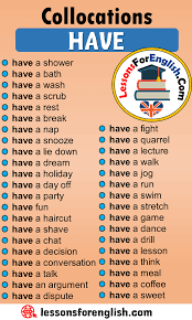 English Phrases Examples Collocations With Have In English Have A Shower Have A Bath Have A Wash Have A Scru Learn English Words English Phrases English Words