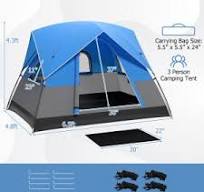 Gymax Camping Tent for 2-3 People Waterproof & Windproof Family Dome Tent  w/ Rainfly Blue