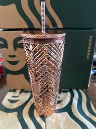 Starbucks Tumbler Chrome Rose Gold Jeweled