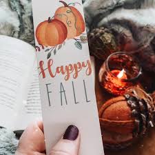 Happy Fall Bookmark, Pumpkins Autumn Floral Bookmarks, Watercolor Bookmark  with Floral Pumpkins