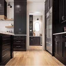Pin By Jennifer Rose On Kitchen Black Kitchens Stained Kitchen Cabinets Dark Kitchen Floors