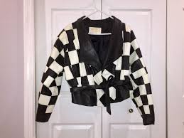 Black And White Checkered Jacket Vintage Twins Checkerboard Leather Jacket 80s Black White Racing Womens Medium Womens Medium Leather Jacket Jackets