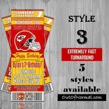 Kansas City Chiefs Nfl Football Ticket Style Invitation Football Birthday Invitations Ticket Style Invitations Ticket Style