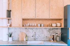 A Pesky Column Became The Star Of This Kitchen S Open Shelving Plywood Kitchen Open Shelving Open Kitchen Shelves