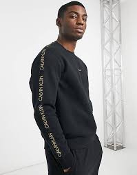 All items (3) free pickup; Calvin Klein Gold Capsule Central And Tape Logo Sweatshirt In Black Asos