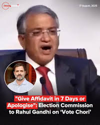 In a sharp response to Congress leader Rahul Gandhi’s “vote chori”  allegation, the Election Commission of India