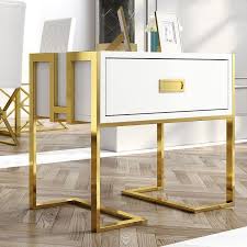 Jocise Modern 1 Drawer White Black Lacquer End Table In Gold In 2020 White And Gold Nightstand End Tables White Gold Bedroom