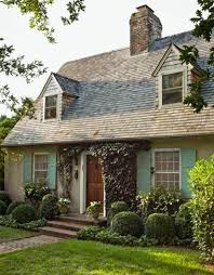 Turquoise dutch cottage door is good on a house with a gray color scheme. Turquoise Shutters Cottage Home Exterior House Beautiful