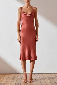 Gisele Bias Cowl Midi Dress Terracotta Wedding Dress Couture Elegant Dresses Fashion