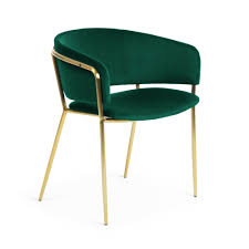 Chaise Avec Accoudoirs Tapissee En Velours Vert Structure En Acier Dore En 2020 Chaise Salle A Manger Chaise Accoudoir Chaise
