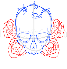 How To Draw A Skull And Roses Tattoo Step 5 Skull Drawing Sketches Skulls Drawing Easy Skull Drawings
