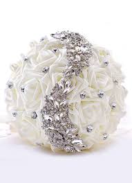 A dramatic silk wedding bouquet that will last forever! Wedding Flower Bouquet Rhinestones Beaded Silk Flowers Bridal Bouquet In White Milanoo Com