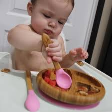 Such A Sweet Shot Of Our Pink Bamboo Baby Plate Spoon Set In Action Mamatoaburnette Baby Plates Spoon Set Food