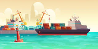 Download Cargo Ship Loading In Port Cartoon Illustration For Free Cargo Shipping Cartoon Illustration Vector Free