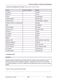 gcse revision worksheet customs and festivals ks4 french teaching resource teachit