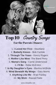 Top 10 Country Songs For The Parents Dances Country Wedding Songs Wedding Ceremony Songs Wedding Songs