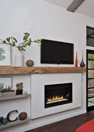fireplace floating shelves wood cement organic minimalist living room livingroom layout led glass