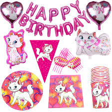 Are there any cute cat birthday party ideas? Marie Cat Theme Paper Straw Plate Tablecloth Balloon Party Supplies Kids Favor Birthday Party Wedding Decorations Baby Shower Disposable Party Tableware Aliexpress