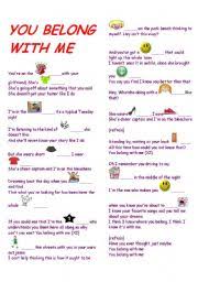 Lyrics to 'you belong to me' by let it shine : You Belong With Me Esl Worksheet By Vyvylazy